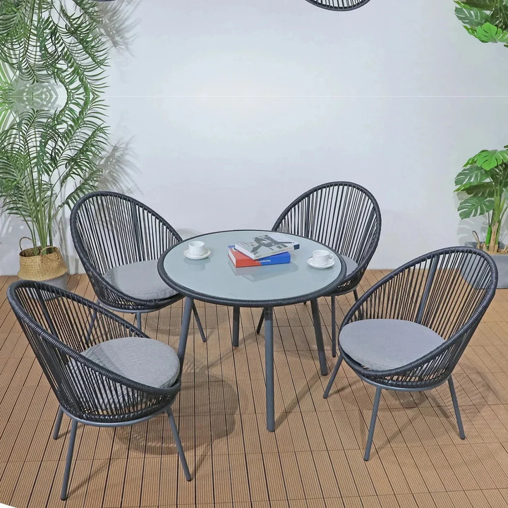 Morgan 5-Piece Outdoor Patio Dining Set with Rope Chairs & Glass Top Table