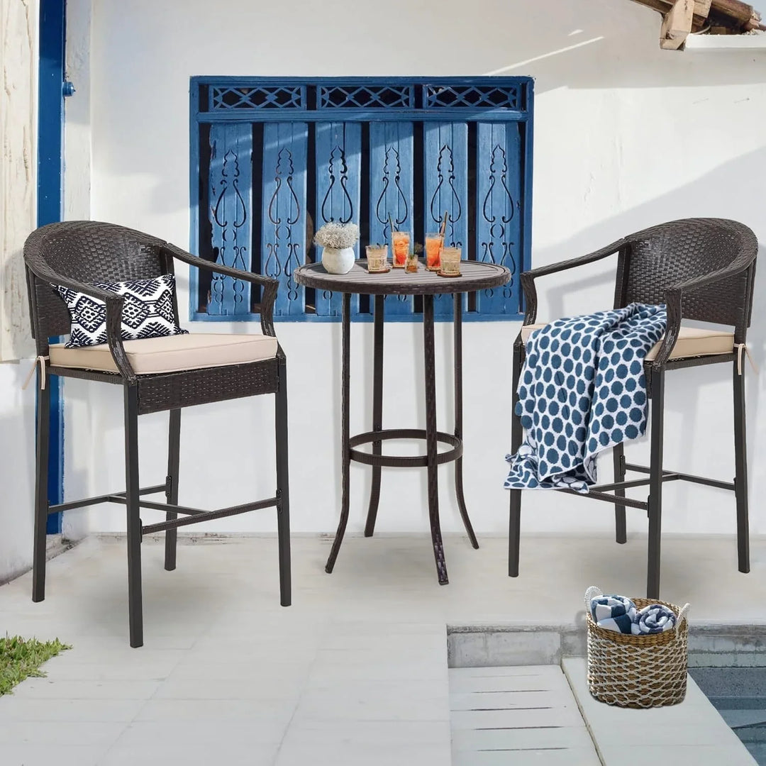 Celestina Outdoor Rattan Wicker Bar Set with Round Table