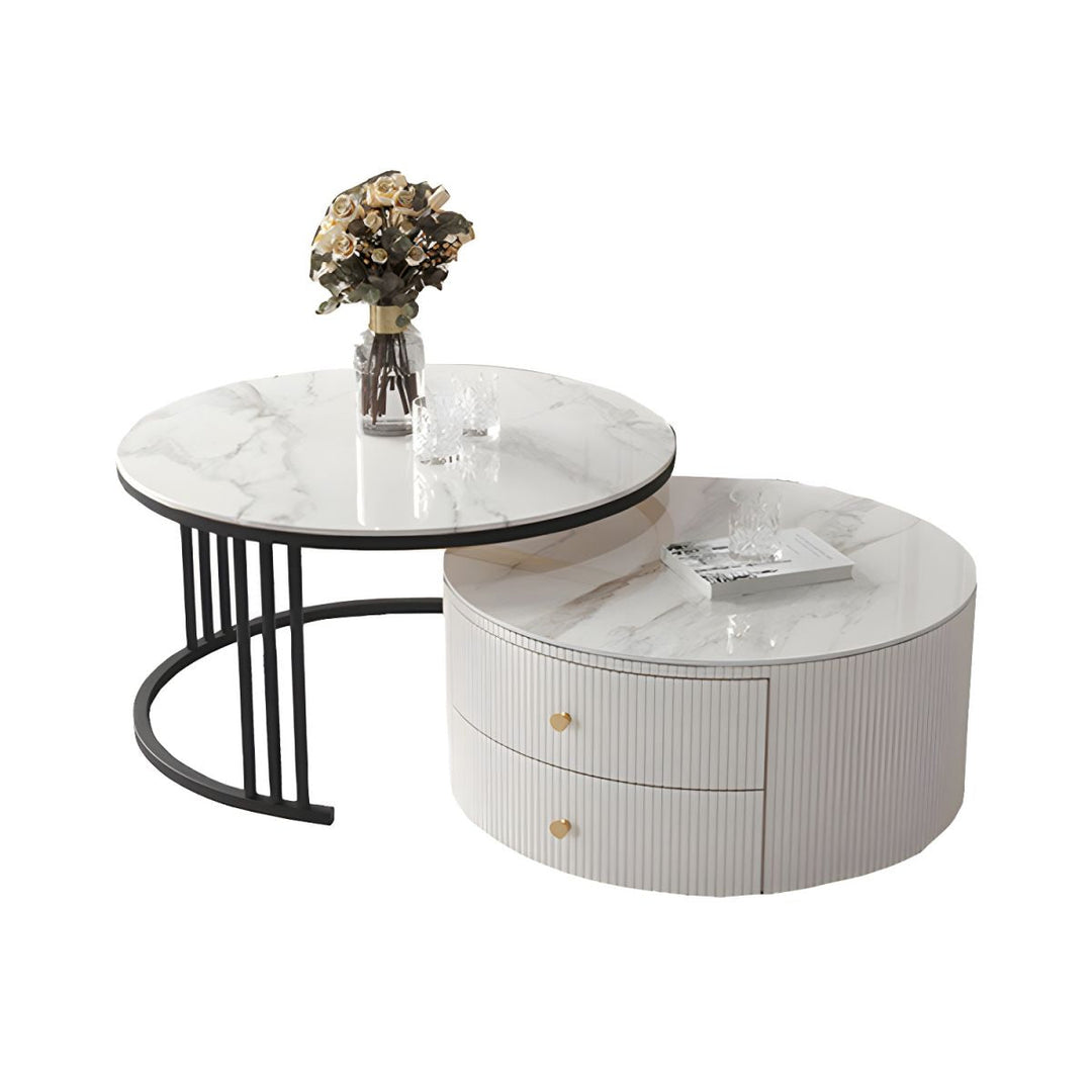 Diana Top Notch Round Nesting Table With Two Drawers
