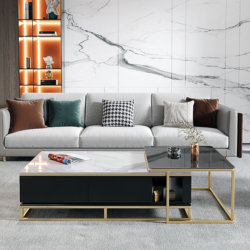 Vanya Stainless Steel Frame with Marble Top and Glass Top Coffee Table Set for Living Room