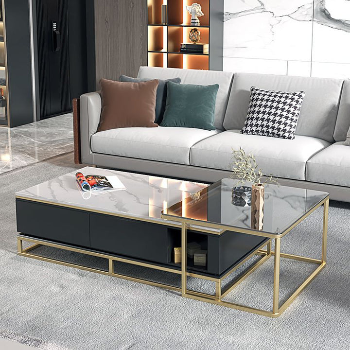 Vanya Stainless Steel Frame with Marble Top and Glass Top Coffee Table Set for Living Room