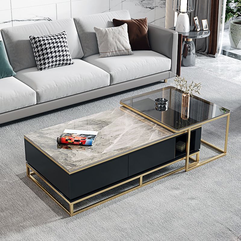 Vanya Stainless Steel Frame with Marble Top and Glass Top Coffee Table Set for Living Room