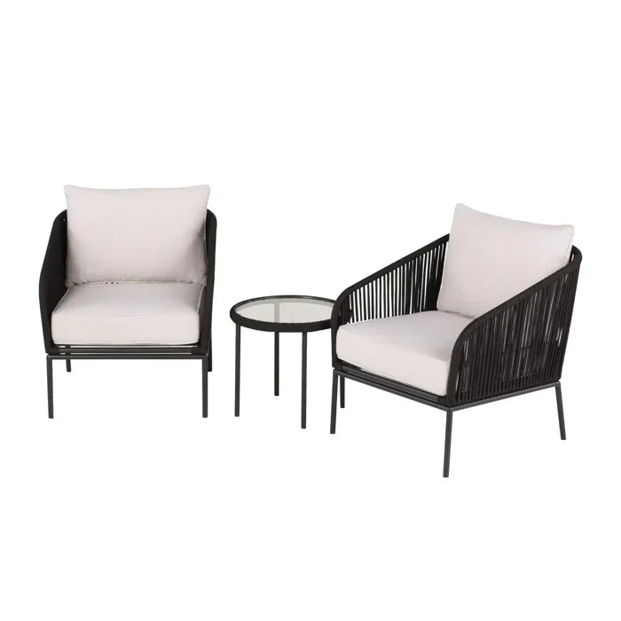 Alwin Outdoor Patio Seating Set 2 Chairs and 1 Table Set (Black) Braided And Rope
