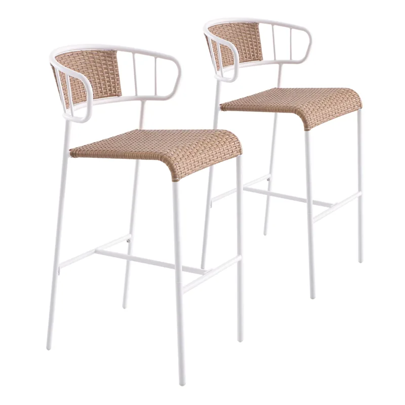 Boivin Outdoor Patio Bar Chair 2 Chairs set For Balcony (White + Light Brown)