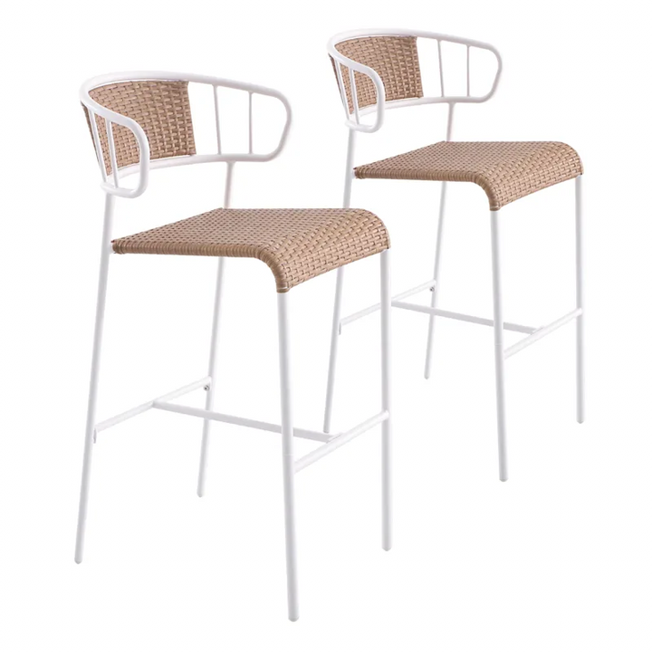 Boivin Outdoor Patio Bar Chair 2 Chairs set For Balcony (White + Light Brown)