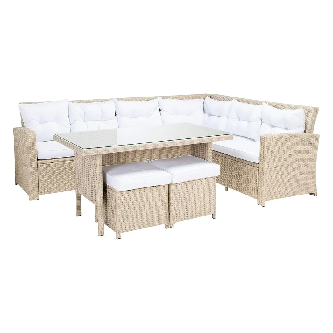 Tereza 5-Piece Wicker Patio Conversation Set (Beige/White)