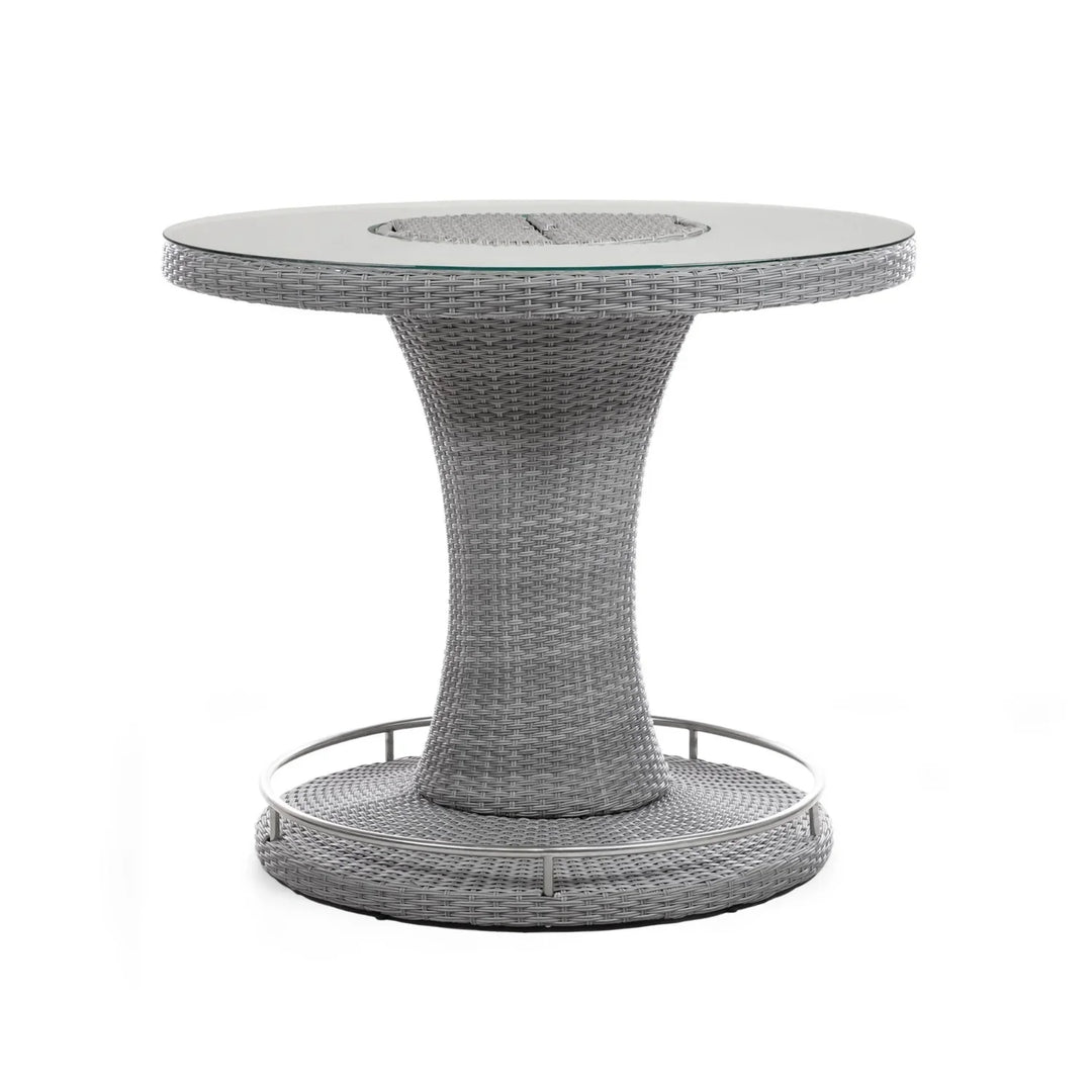 Thandi 7-Piece Outdoor Rattan Wicker Bar Set with Round Glass Top Table