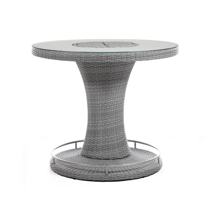 Thandi 7-Piece Outdoor Rattan Wicker Bar Set with Round Glass Top Table