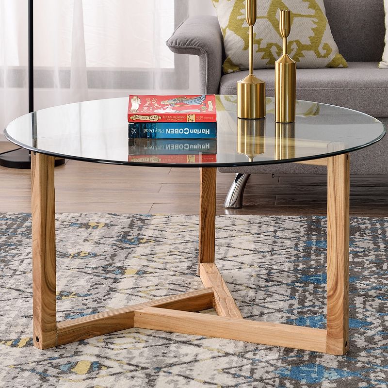 Adelina Wooden Frame and Glass Top Coffee Table for Living Room