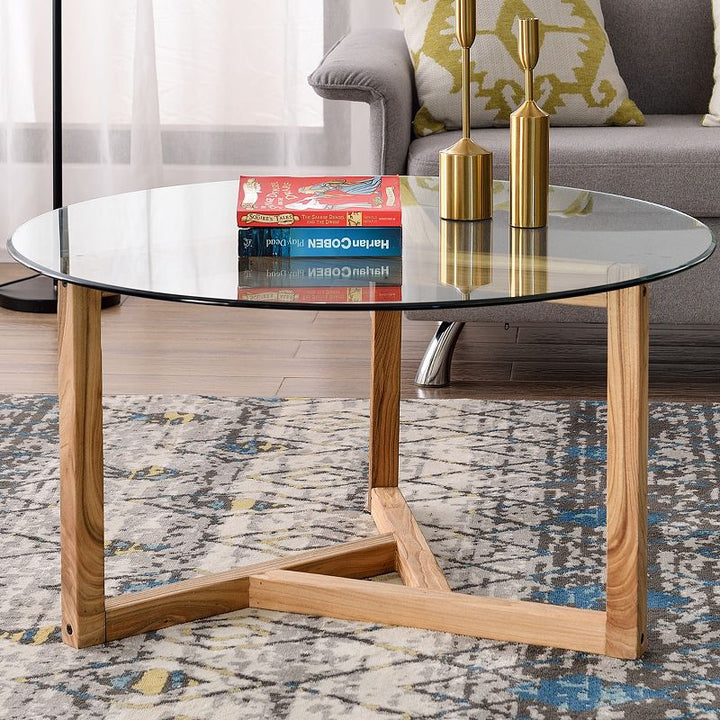 Adelina Wooden Frame and Glass Top Coffee Table for Living Room