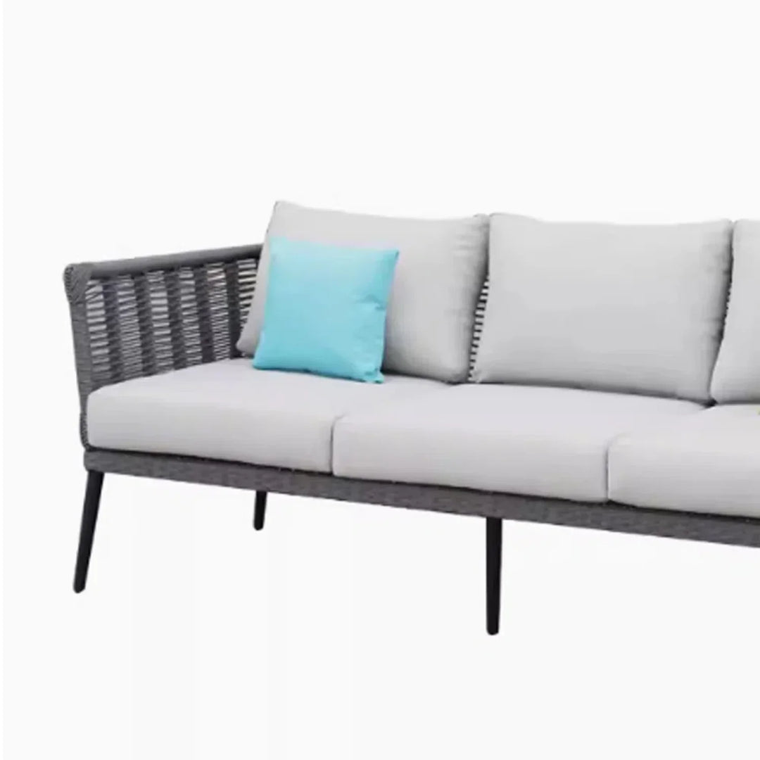 Amirah Outdoor Grey Rope 7-Seater Sofa Set With Glass Top Table