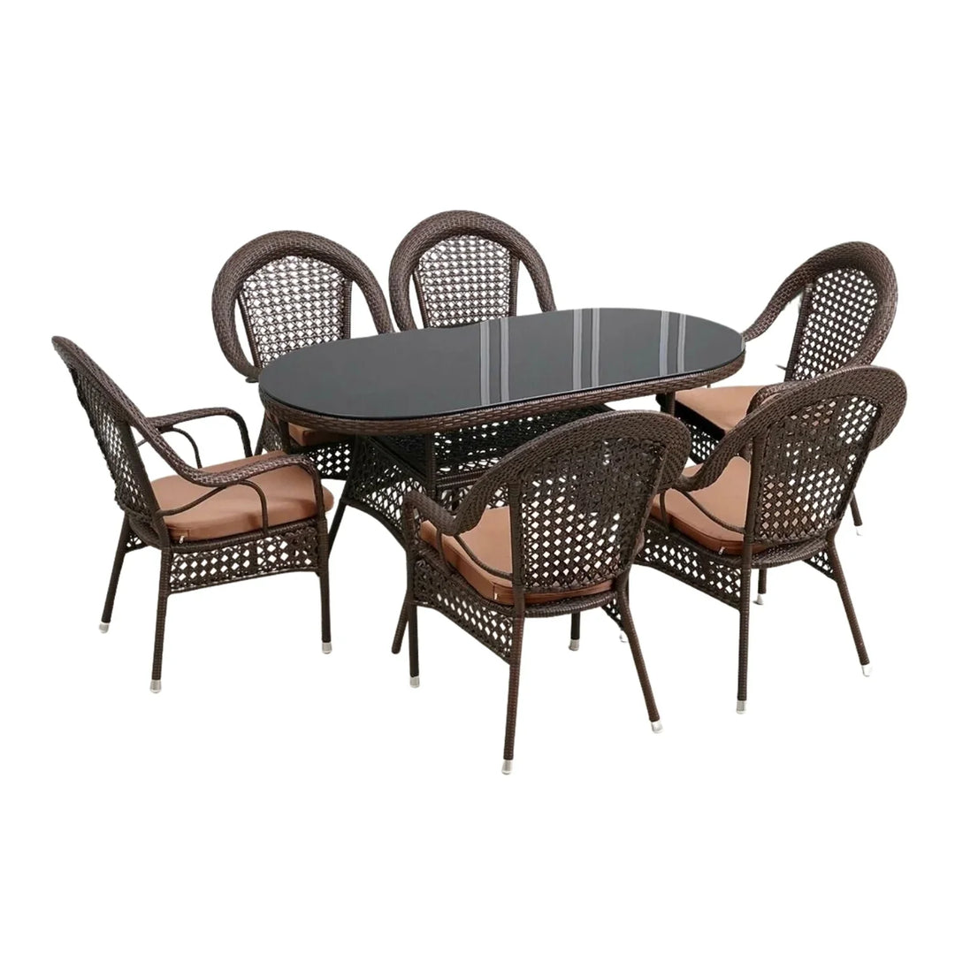 Ghazal Outdoor All-Weather Resistant Rattan Wicker 7-Piece Dining Set