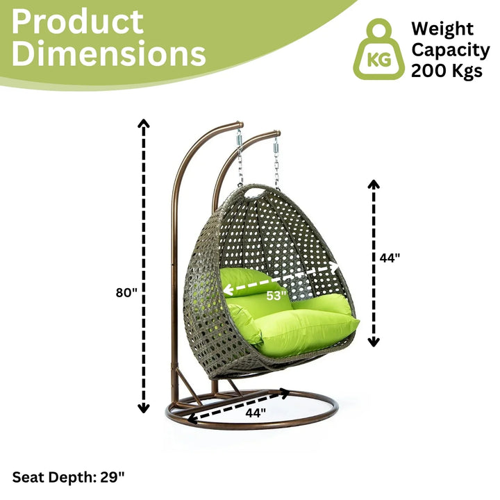 Chunhua Double Seater Hanging Swing Chair (Dark Brown/Green)