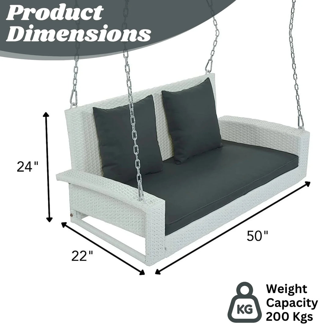 White Rattan Wicker Two Seater Sofa Swing