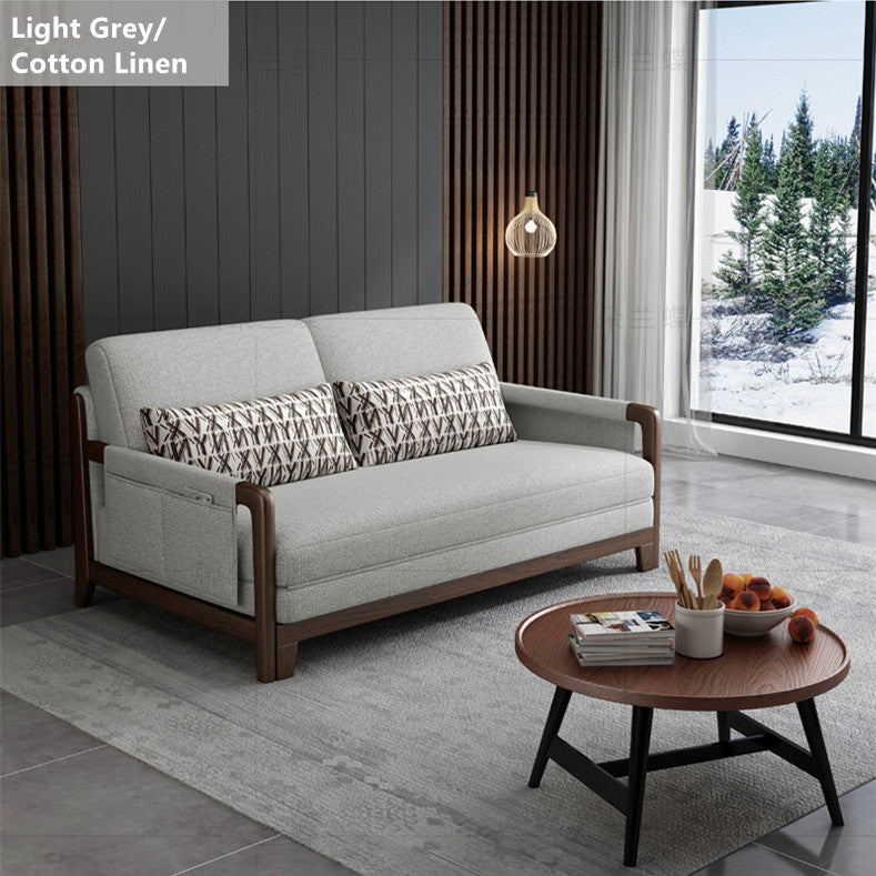 Pull Out Sleeper Sofa Bed with Armrest Storage Pockets Cotton Linen Walnut Frame 1.3M/41INCH / LIGHT GREY-LINEN COTTON