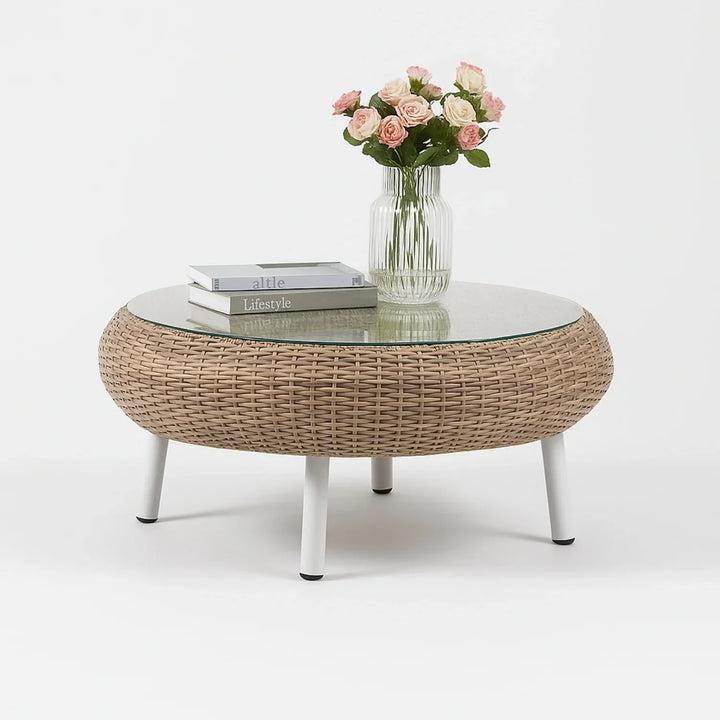 Outdoor Wicker 5-Seater Sofa Set With Glass Top Tables