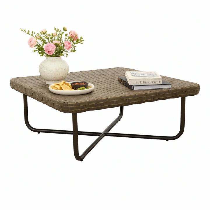 Tinsley Outdoor Rope 4-Piece Patio Sofa Set with Wicker Top Table (Brown & White)