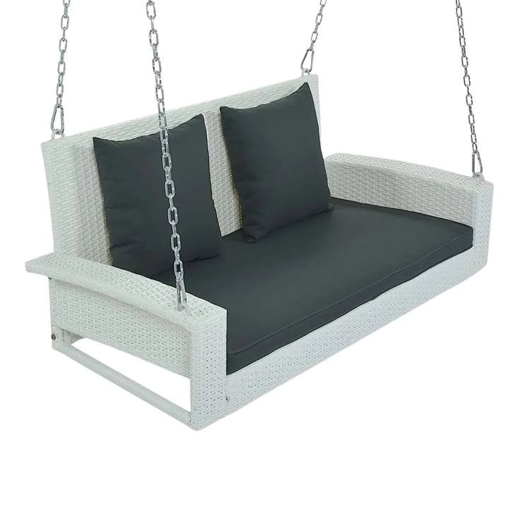White Rattan Wicker Two Seater Sofa Swing