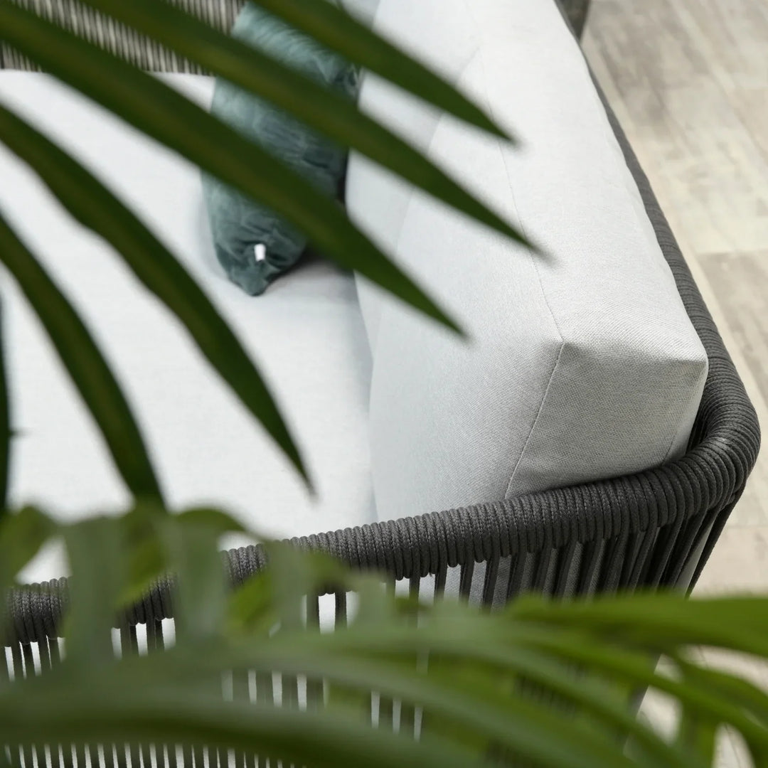 Teresa 5-Seater Outdoor Rope Patio Sofa Set with Glass Top Tables (Black & Grey)