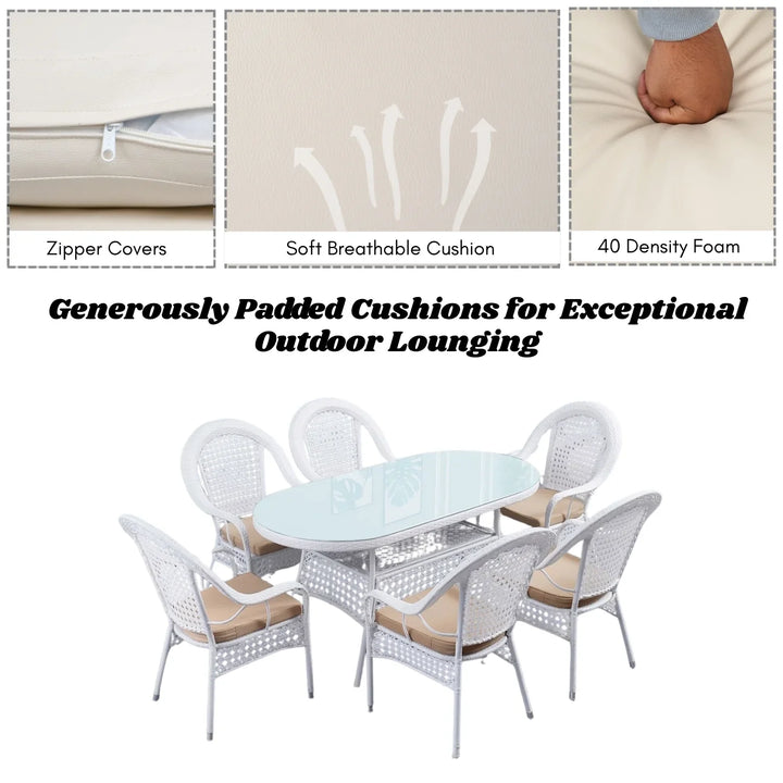 Haneen Outdoor All-Weather Resistant Rattan Wicker 7-Piece Dining Set