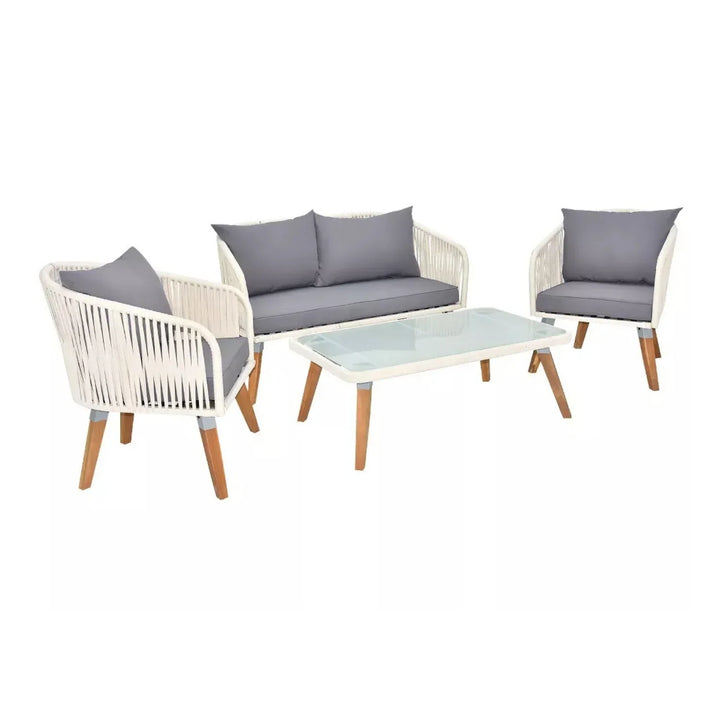 Vada Outdoor Rope 4-Piece Sofa Set (White & Grey)