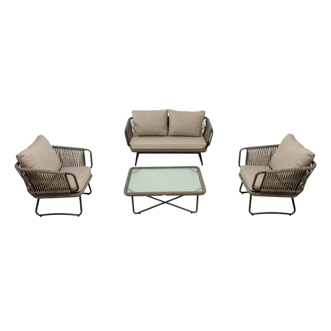Valeria 4-Piece Rope Sofa Set With Glass Top Table