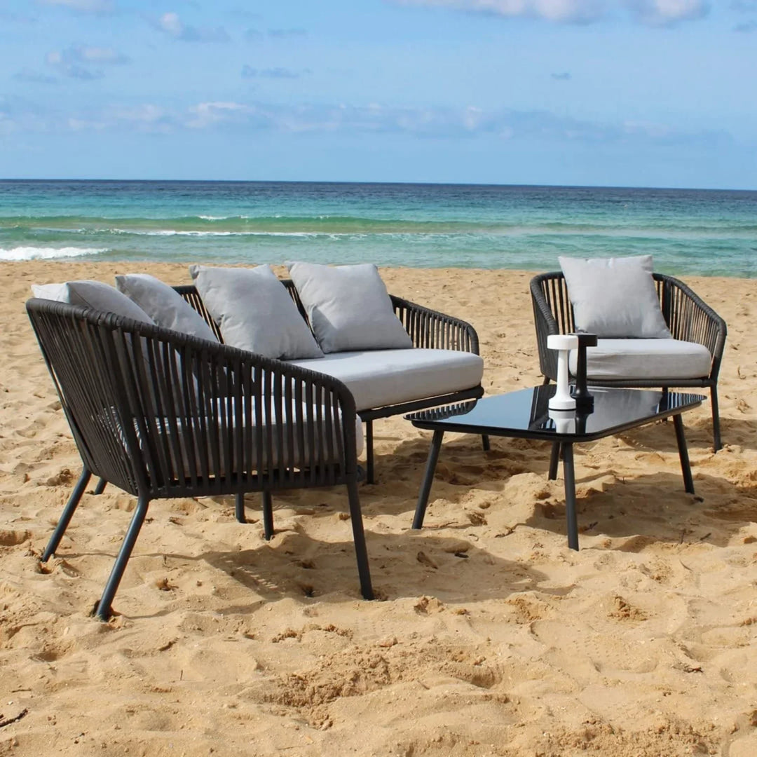 Azalea 4-Piece Outdoor Rope Patio Sofa Set (Black & Off-White)