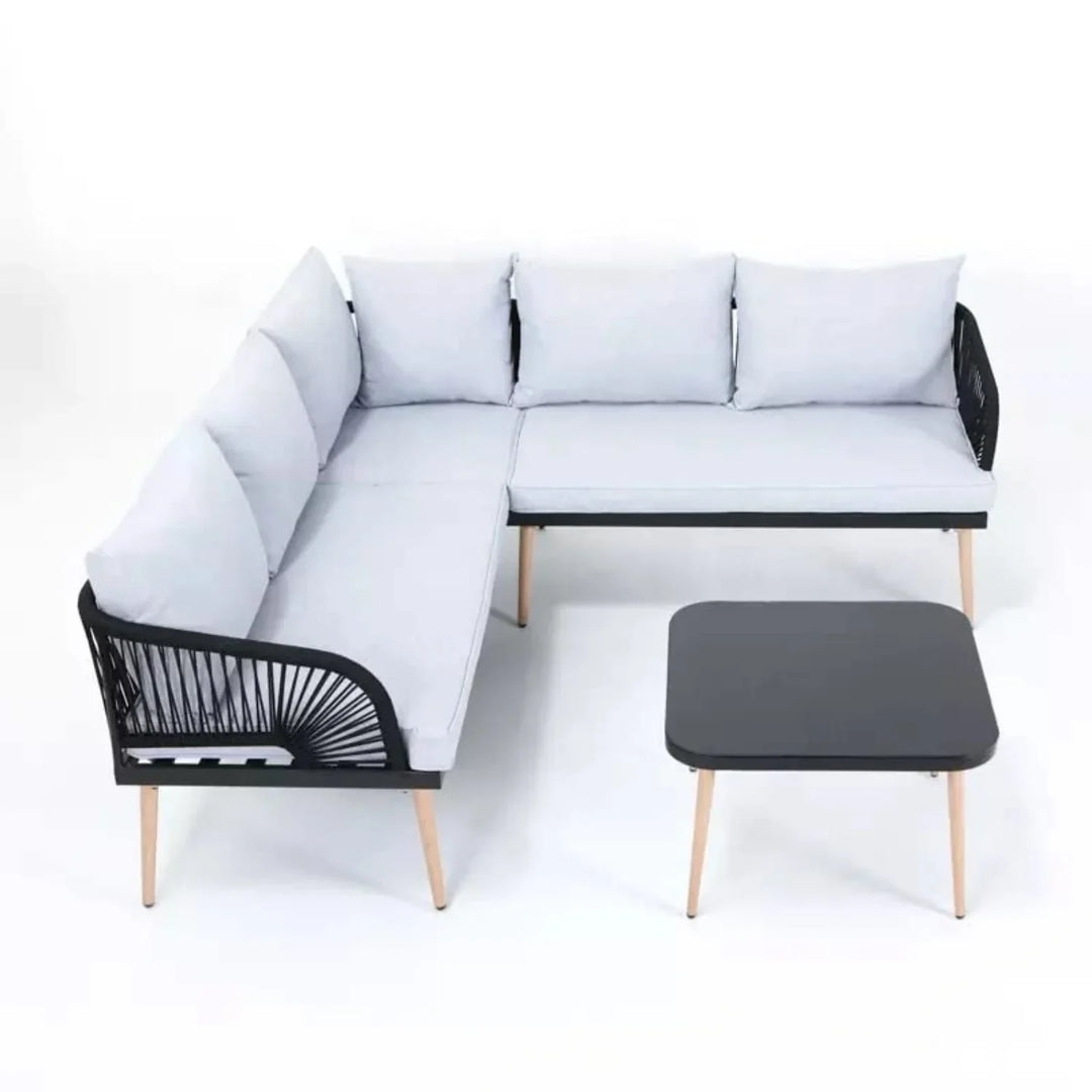 Kinsley L-Shape 5 Seater Outdoor Patio Rope Conversation Set with Table