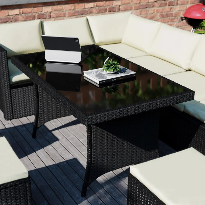 Thea 6-Piece Outdoor Wicker Patio Dining Set – Black/Cream