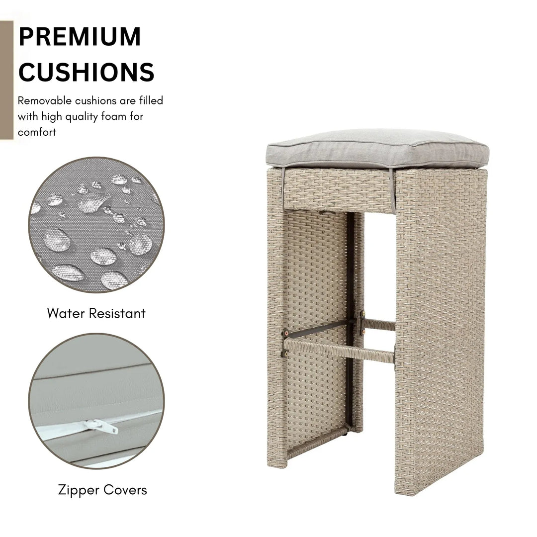 Natsuki 5-Piece Outdoor Rattan Wicker Bar Set with Glass Top Table