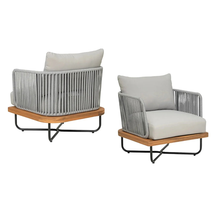 Uma Outdoor 4-Piece Rope Woven Conversation Sofa Set with Wooden Top Table