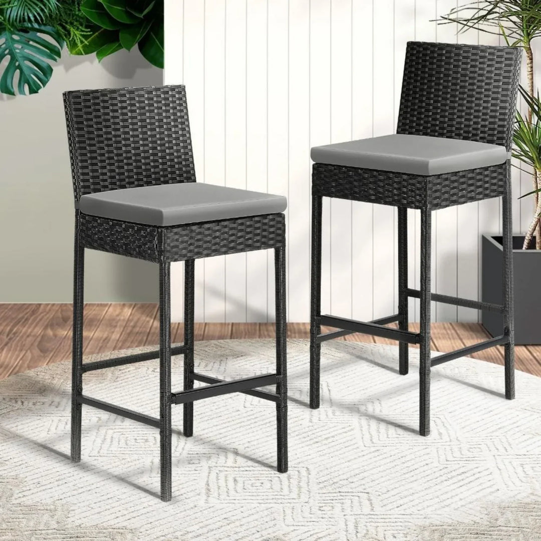 Coraline 3-Piece Outdoor Rattan Wicker Bar Set with Glass Top Table