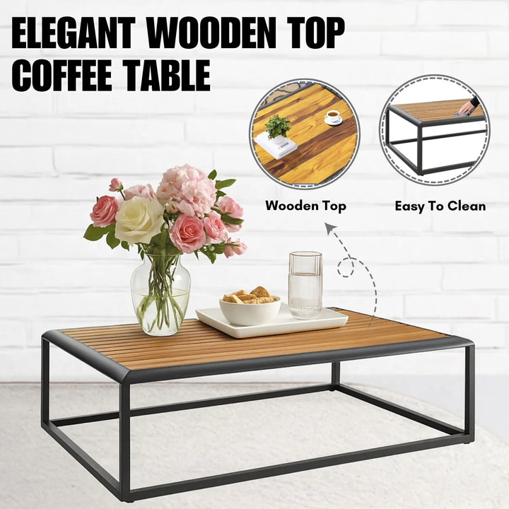 Elvira 4 Piece Outdoor Rope Sofa Set with Wooden Top Table