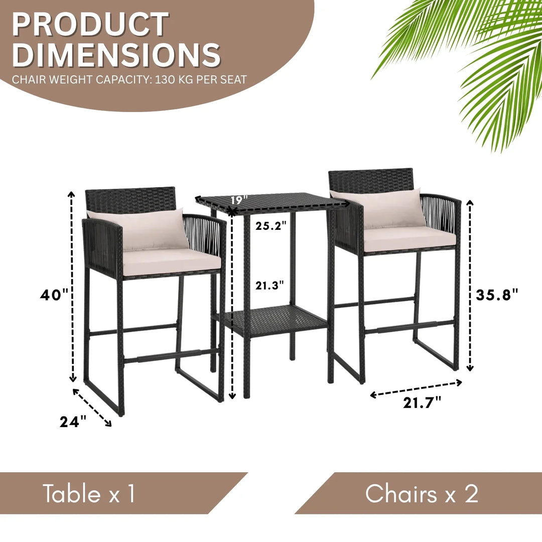 Walburga Outdoor Rattan Wicker Bar Set With 2-Tier Table