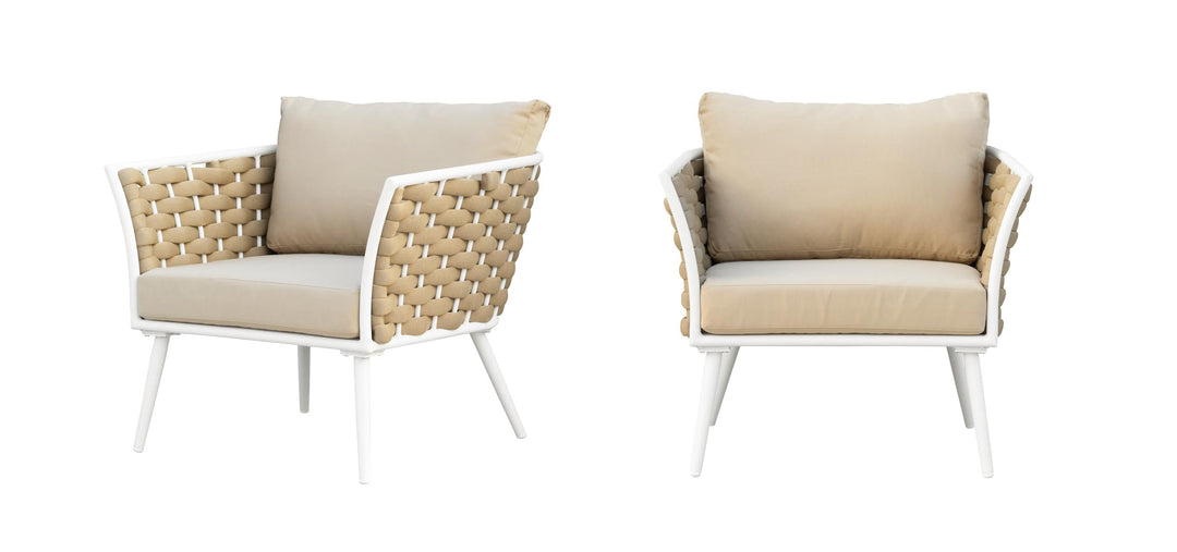 Crasio Outdoor Garden Balcony Sofa Set 3 Seater, 2 Single seater and 1 Center Table Set, Braid & Rope (White + Tan)