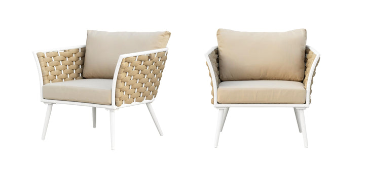 Crasio Outdoor Garden Balcony Sofa Set 3 Seater, 2 Single seater and 1 Center Table Set, Braid & Rope (White + Tan)