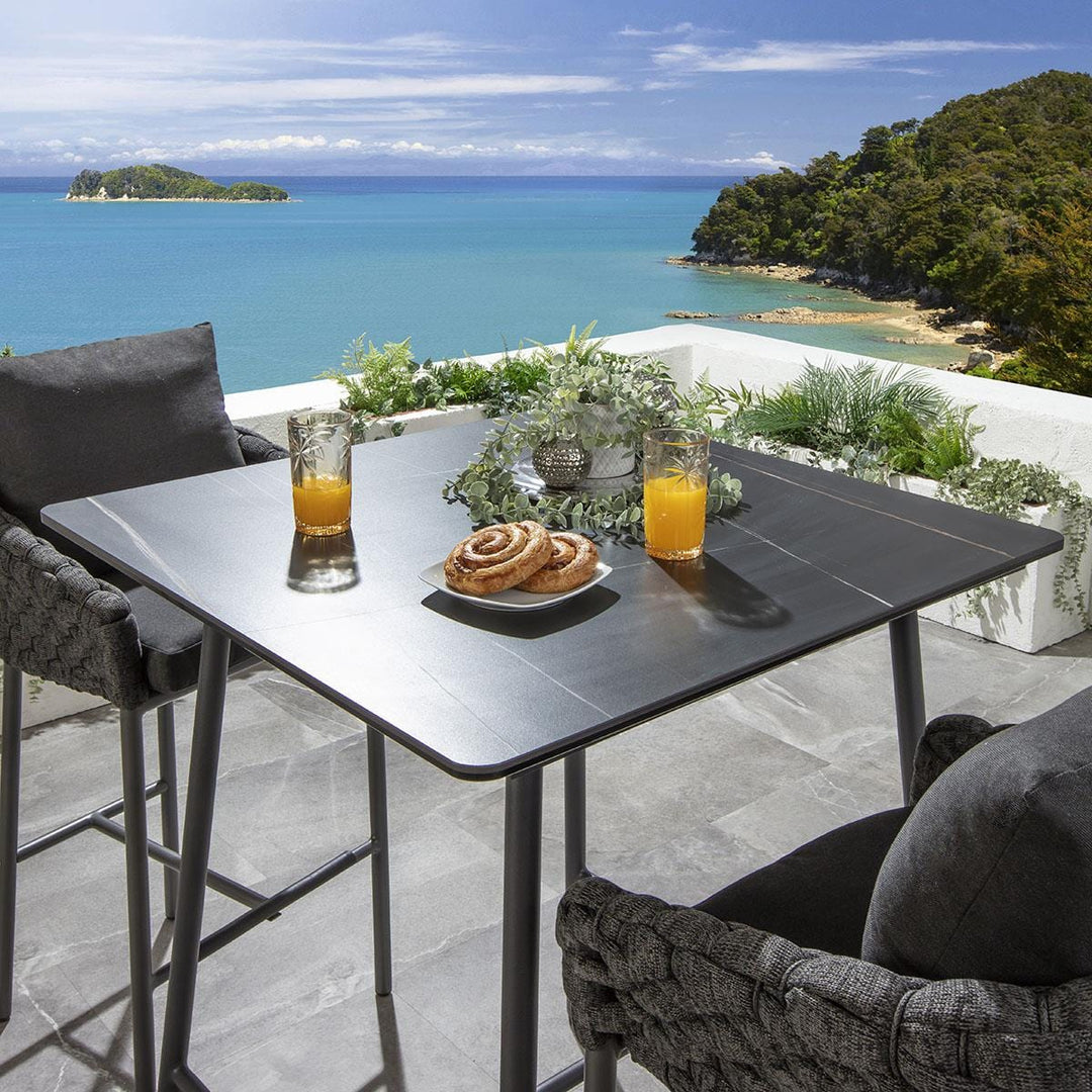 Evita Outdoor Patio Bar Set 2 Chairs and 1 Table Set Braided & Rope (Black)