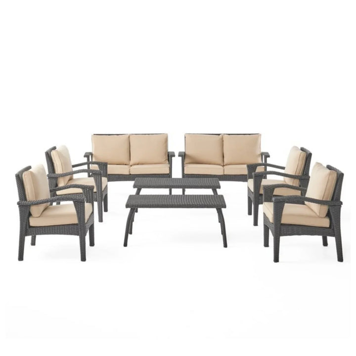 Yoko Brown 8 Seater Outdoor Wicker Conversation Set