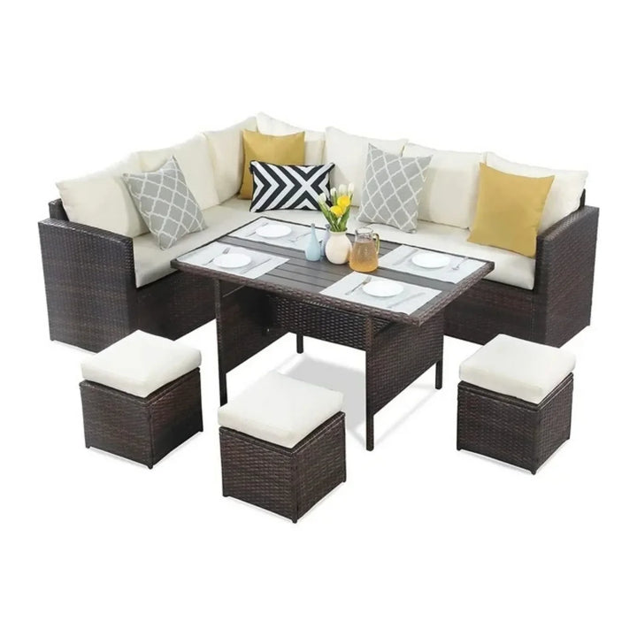 Raffaella 6-Pieces L-Shape Patio Rattan Dining Set