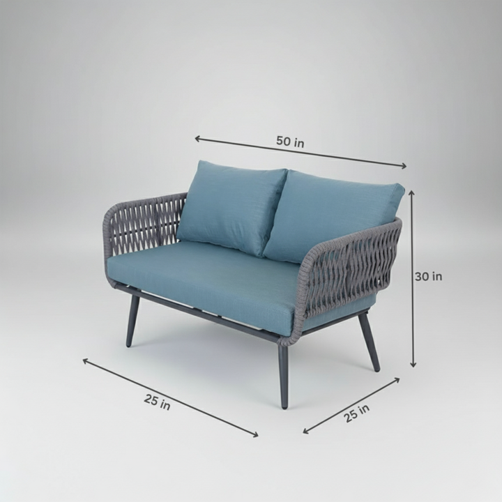 Polari Outdoor Garden Balcony Sofa Set 2 Seater , 2 Single Seater 1 Center Table Set (Grey) Braided and Rope