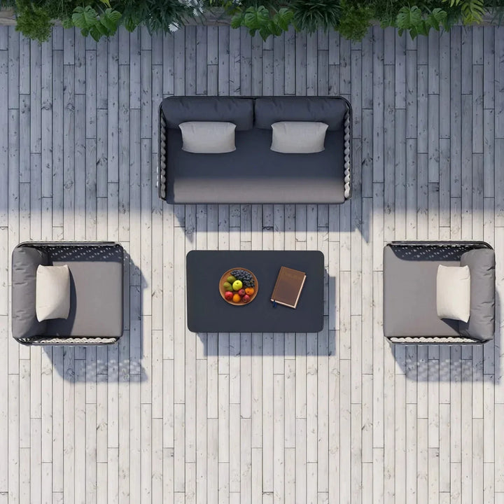 Rina 4 Piece Outdoor Rope Sofa Set with Glass Top Coffee Table (Light Grey & Dark Grey)