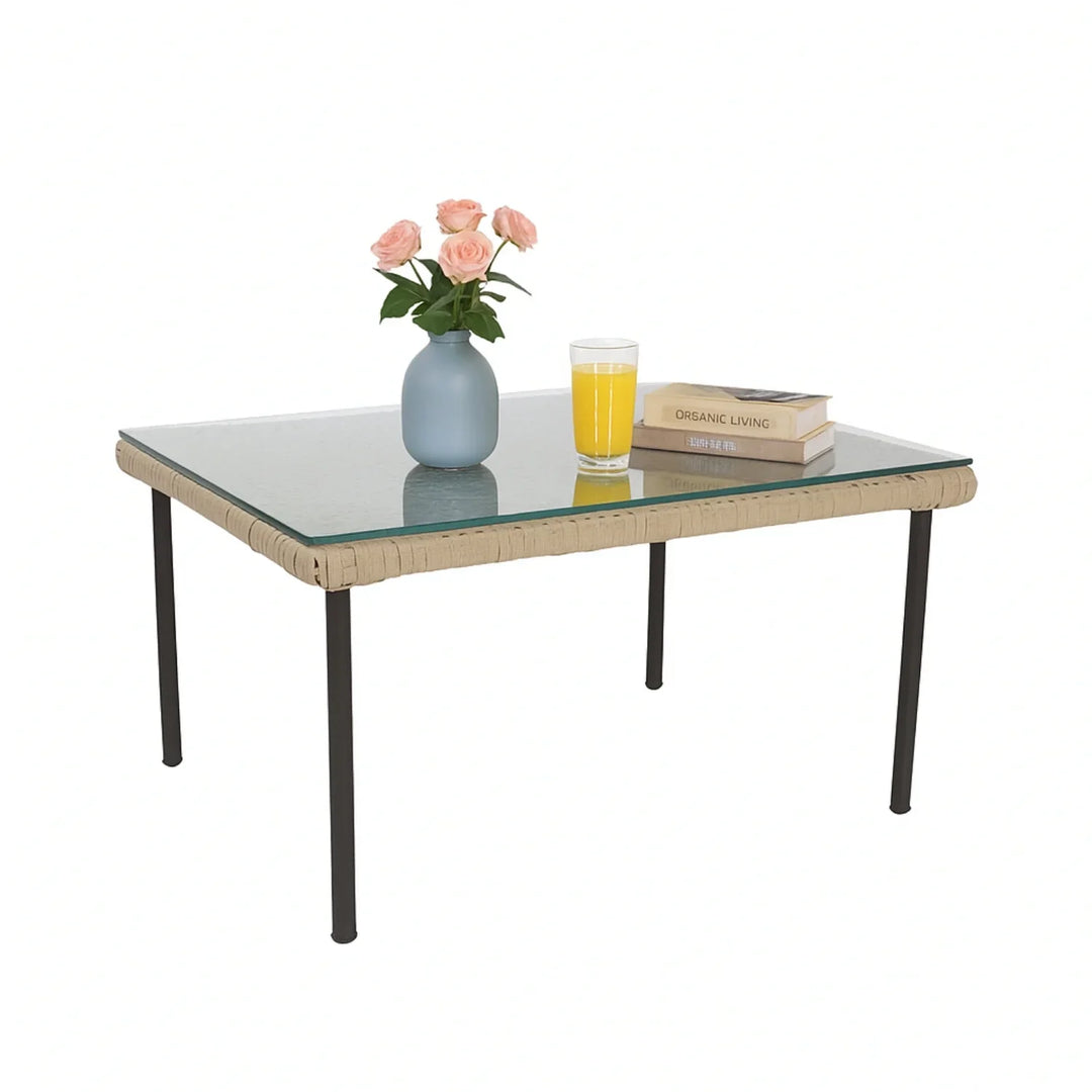 Amaya All-Weather Patio Rope Sofa Set with Glass Top Coffee Table