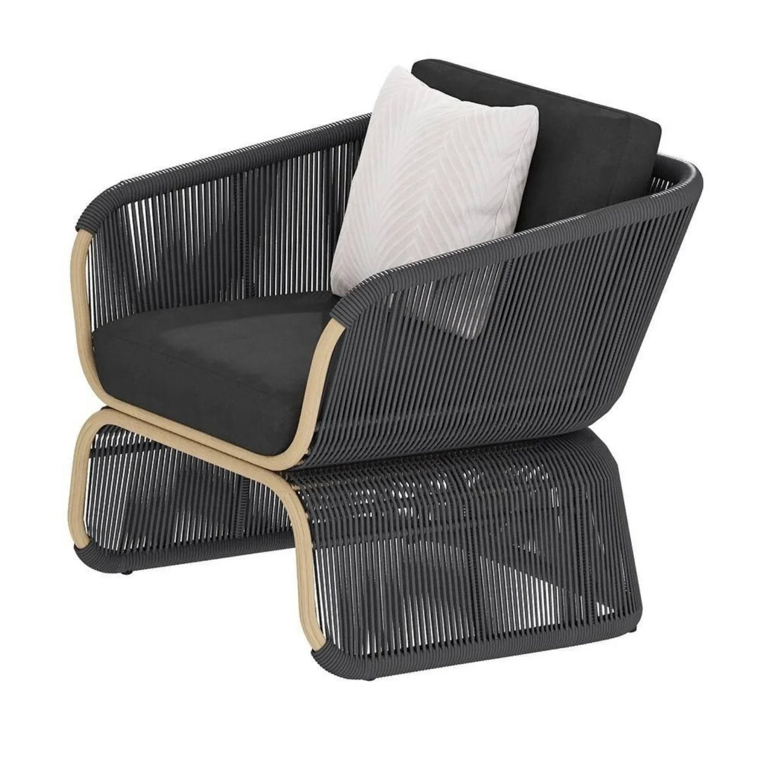 Taima Outdoor Braided Rope Sofa Set With 2-Tier Glass Top Table