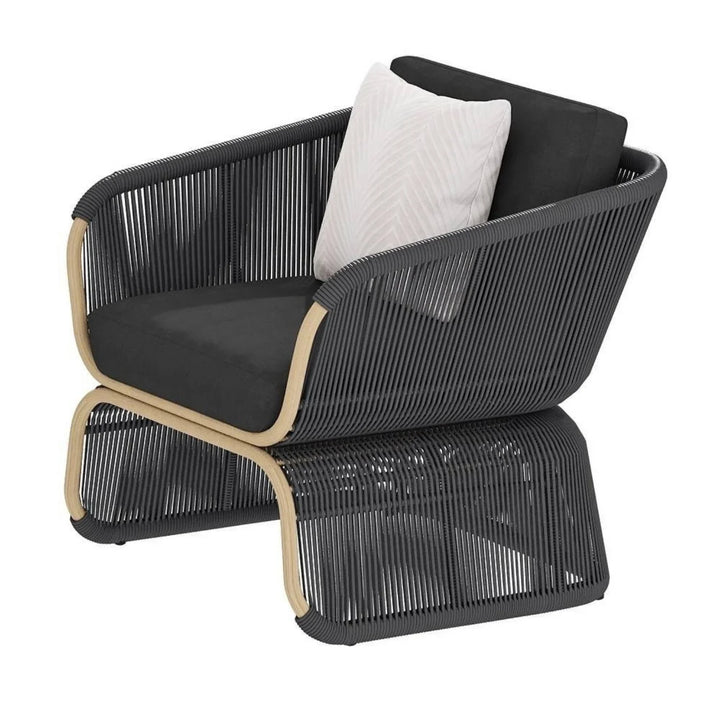 Taima Outdoor Braided Rope Sofa Set With 2-Tier Glass Top Table