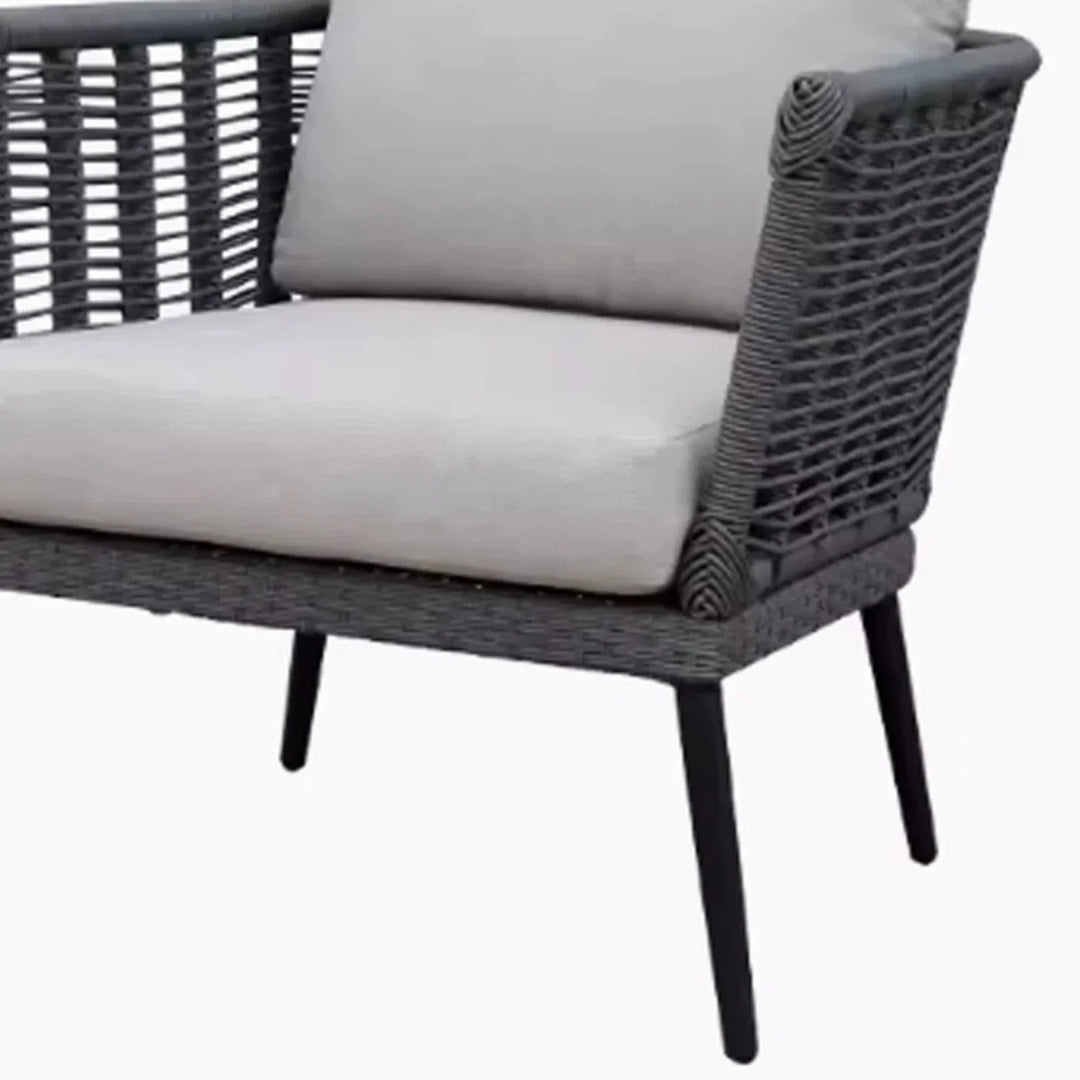 Amirah Outdoor Grey Rope 7-Seater Sofa Set With Glass Top Table