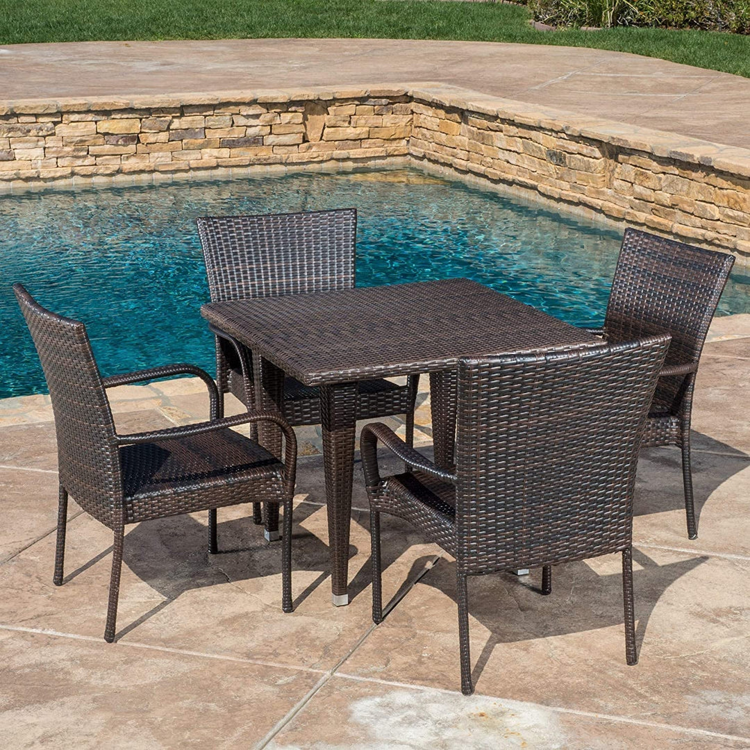 Elham Outdoor All-Weather Resistant Rattan Wicker 5-Piece Dining Set (Dark Brown)