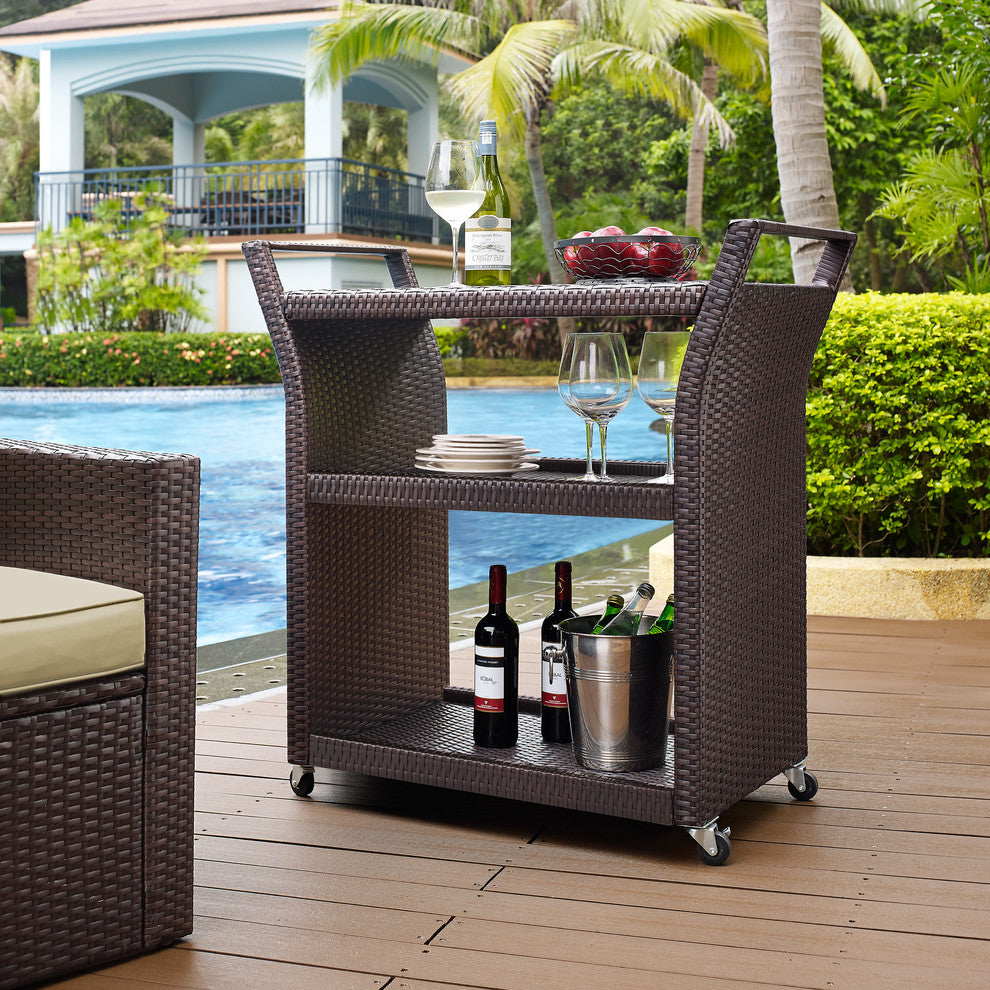 Hilde Outdoor Patio Bar Serving Cart (Brown)