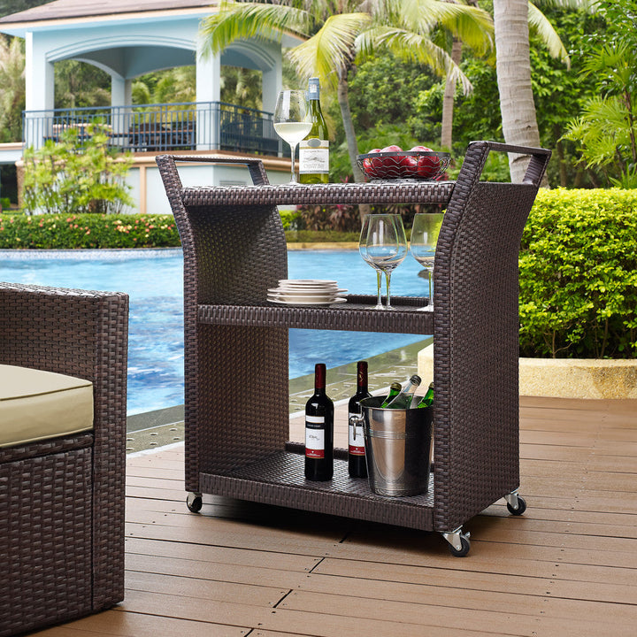 Hilde Outdoor Patio Bar Serving Cart (Brown)