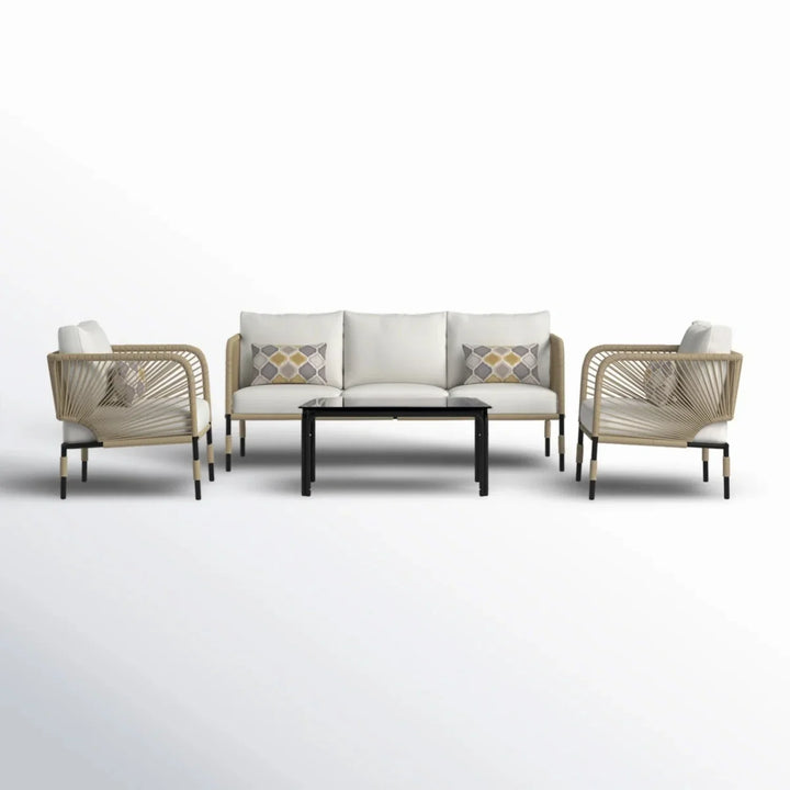 Amoura Outdoor Rope 5-Seater Sofa Set With Glass Top Table