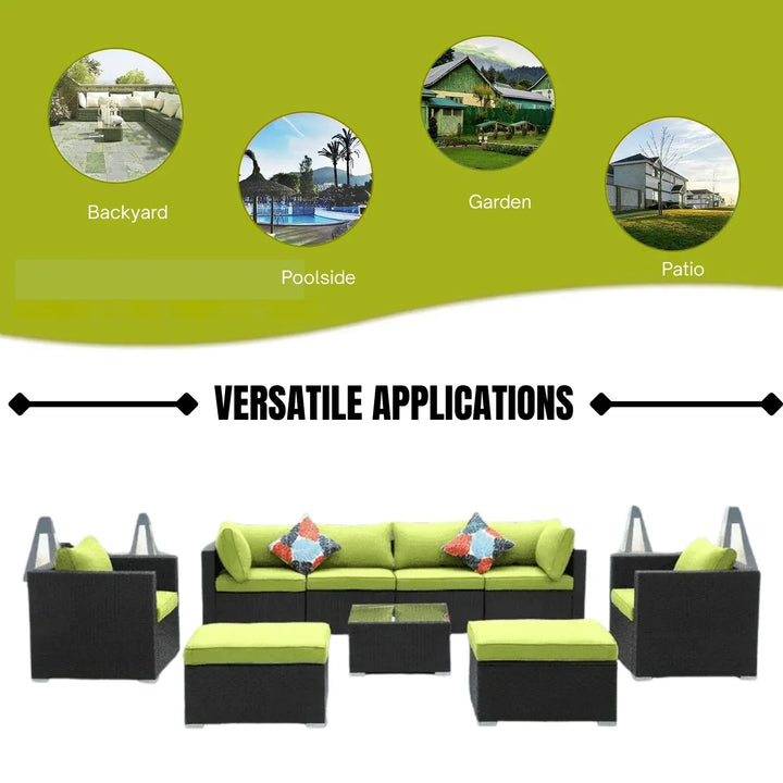 Clementine 6-Piece Outdoor Conversation Set (Black/Green)